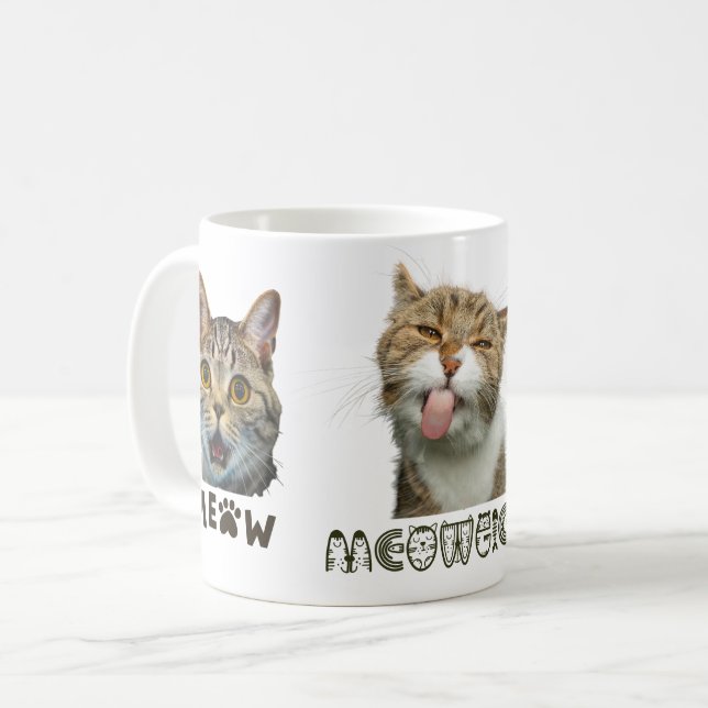 Café Caneca Clássica Cara de Gato Meow Engraçado Branco (Frente Esquerda)
