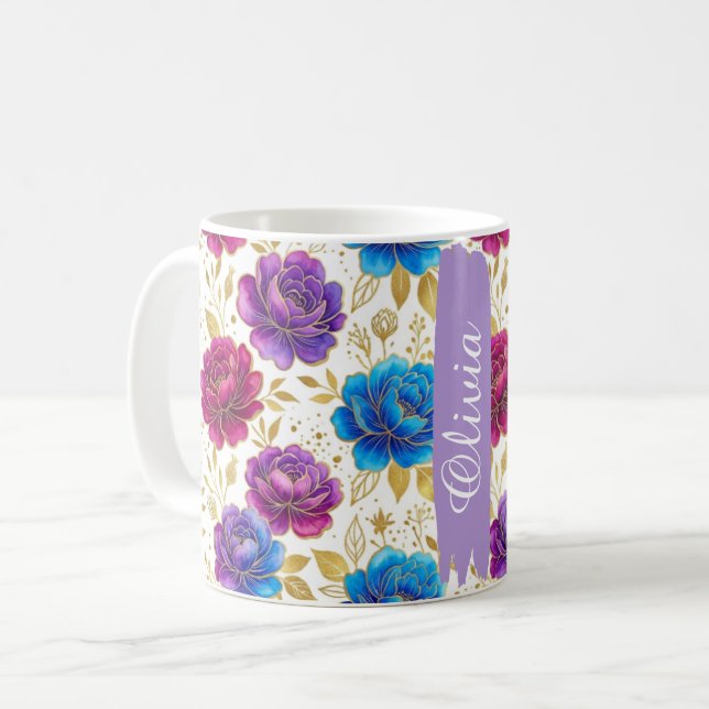 Café Caneca Clássica de 330ml com Floral Personalizado  (Frente Esquerda)