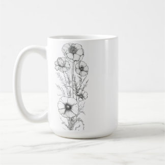 Café Caneca Clássica de 450ml com Desenho Floral Outlin