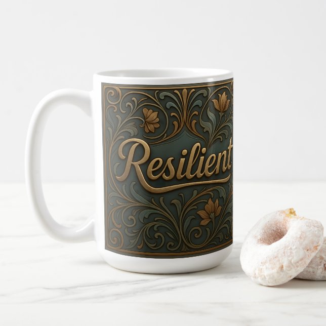 Café Caneca Clássica de Afirmação Resiliente Dourado Ve (Com Donut)