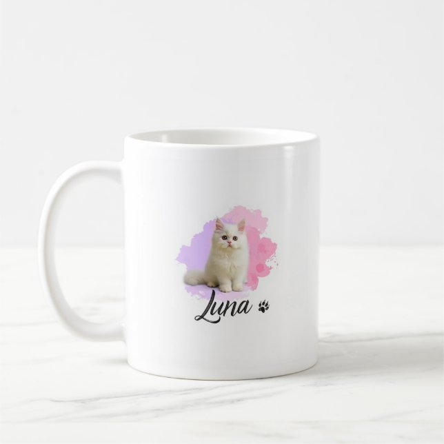 Café Caneca Clássica de Arte de Gato Fofo – Luna (Esquerda)