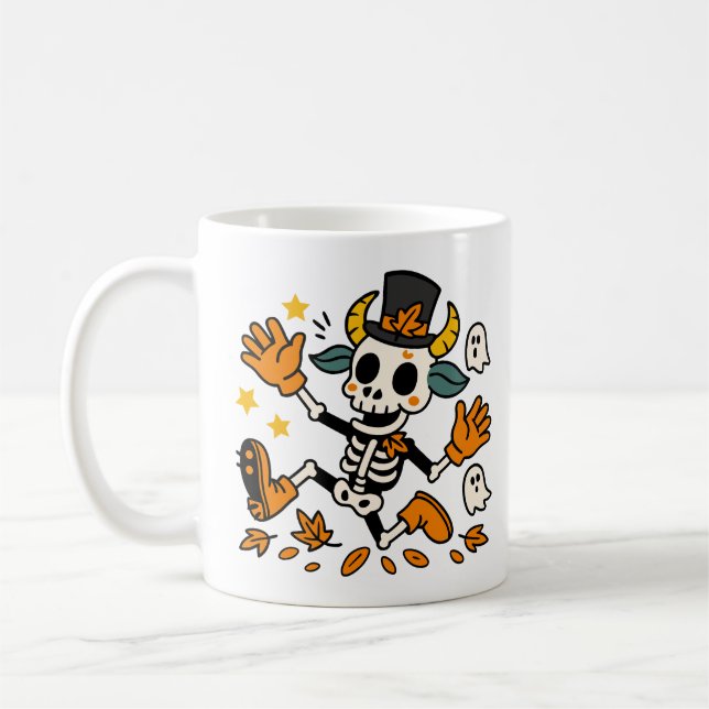 Café Caneca Clássica de Esqueleto de Cabra Assustador F (Esquerda)
