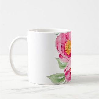 Café Caneca Clássica de Flores Rosa em Aquarela