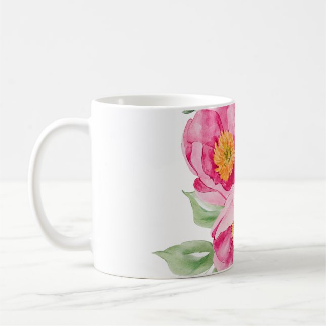 Café Caneca Clássica de Flores Rosa em Aquarela (Esquerda)