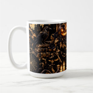 Café Caneca Clássica de Halloween em Dourado Gótico