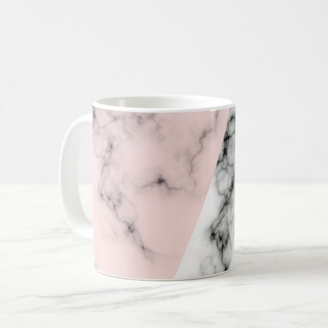 Café Caneca clássica de mármore cor-de-rosa/branca (Frente Esquerda)