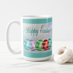 Café Caneca Clássica de Páscoa Ovos Coloridos e Fundo A