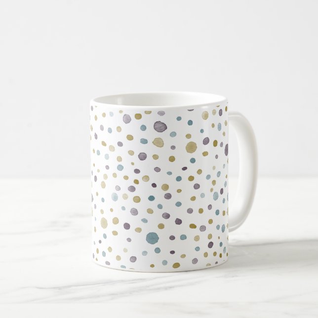 Café Caneca Clássica de Pontos de Aquarela Janet Confet (Frente Esquerda)