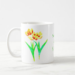 Café Caneca Clássica de Tulipas Amarelas e Vermelhas