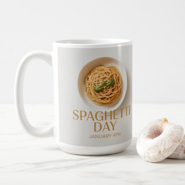Café Caneca Clássica do Dia do Espaguete 4 de Janeiro (Com Donut)
