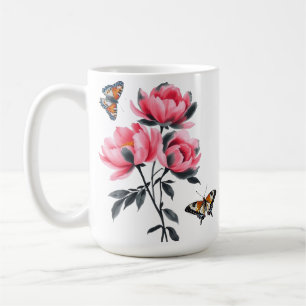 Café Caneca Clássica - Flores De Pênia Rosa, Borboletas