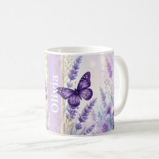 Café Caneca Clássica Personalizada de Lavanda Borboleta