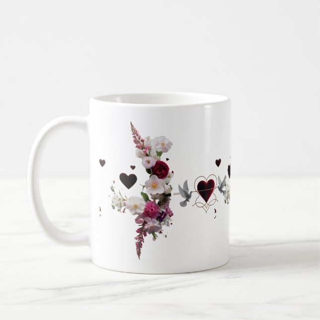 Café Caneca Clássica Presente com Coração de Veludo e A (Esquerda)