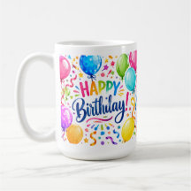 Caneca Colorida de Aniversário com Balões e Confet