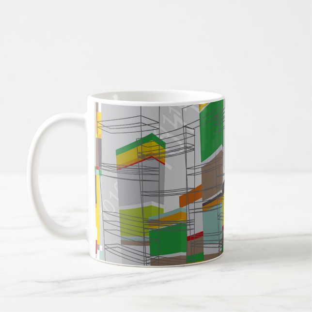 Café caneca colorida dos blocos de apartamentos da arte (Esquerda)