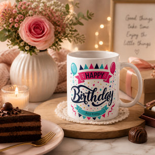 Café Caneca Colorida Feliz Aniversário – Ideia de Prese