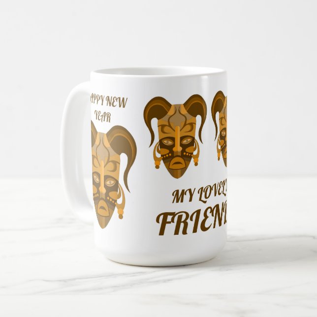 CAFÉ CANECA COM ARTE DE MÁSCARA TARDICIONAL (Frente Esquerda)