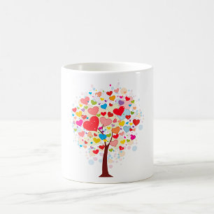 Café Caneca com Árvore de Folhas em Forma de Coração