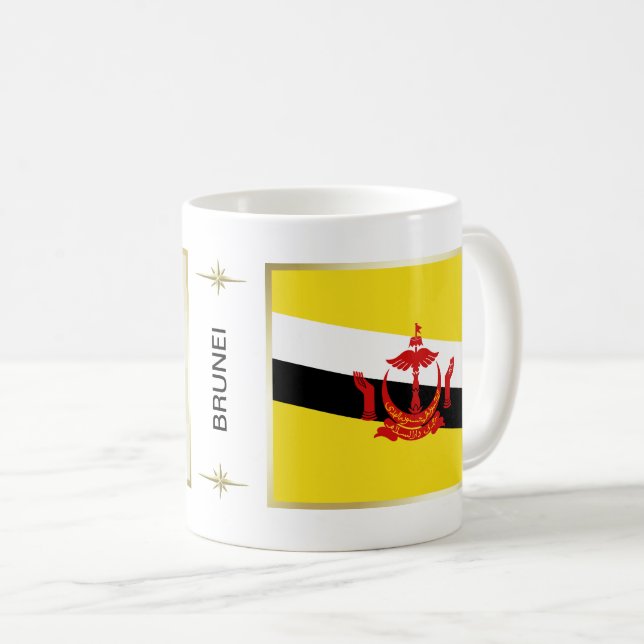 Café Caneca com Bandeira e Mapa de Brunei (Frente Esquerda)
