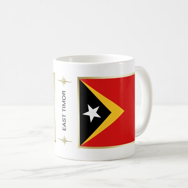 Café Caneca com Bandeira e Mapa de Timor-Leste (Frente Esquerda)