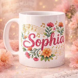 Café Caneca com Brilho Floral Amante de Música Sophia