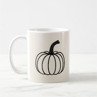 Café Caneca com Desenho de Abóbora em Linha Minimalista