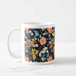 Café Caneca com desenho de flores (azul-marinho)
