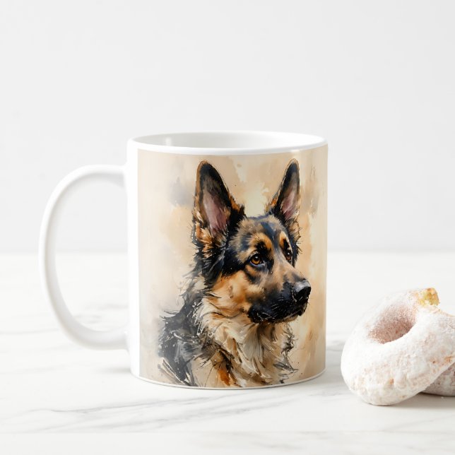 Café Caneca com Design de Arte de Cão Pastor Alemão (Com Donut)