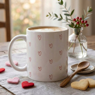 Café Caneca com Estampa de Corações Vermelhos Minimalis