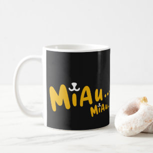 Café Caneca com Estampa de Gato - Preto e Amarelo