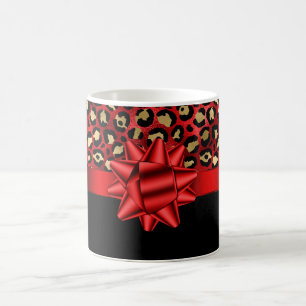 Café Caneca com Estampa de Leopardo Vermelha, Dourada e