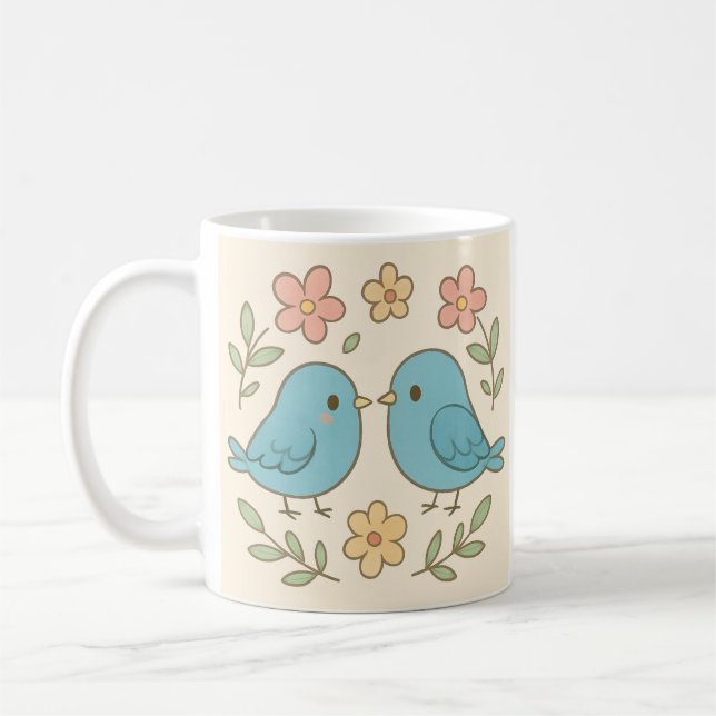 Café Caneca com estampa de pássaro em tons pastel (Esquerda)