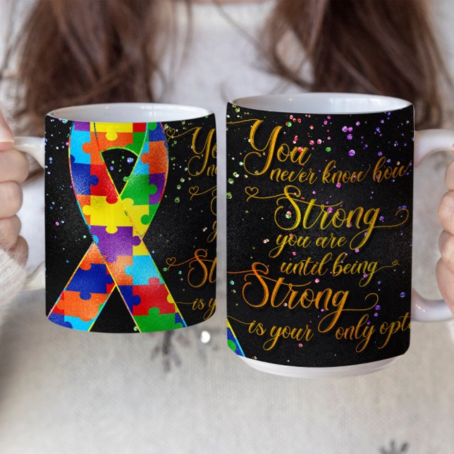 Café Caneca com Fita de Conscientização do Autismo - Vo (Criador carregado)