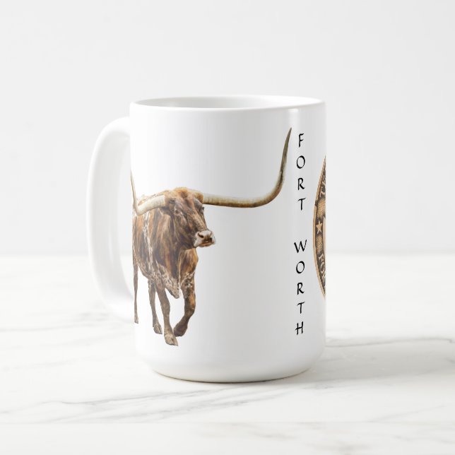 Café Caneca com Gráfico de Fort Worth Stock Yards Texas (Frente Esquerda)