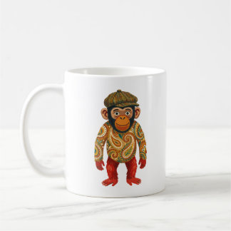 Café Caneca com Macaco Fofo em Boné Newsboy de Tweed