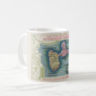 Café Caneca com Mapa Antigo da Ilha de Guadeloupe
