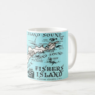 Café Caneca com Mapa Antigo de Fishers Island NY