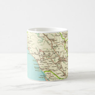 Café Caneca com Mapa Antigo de Sonoma CA