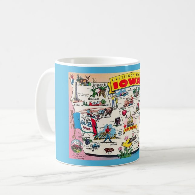 Café Caneca com Mapa Antigo do Estado de Iowa (Frente Esquerda)