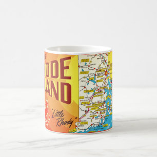 Café Caneca com Mapa Colorido Antigo de Rhode Island