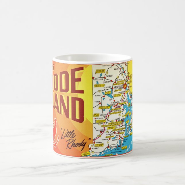 Café Caneca com Mapa Colorido Antigo de Rhode Island (Centro)