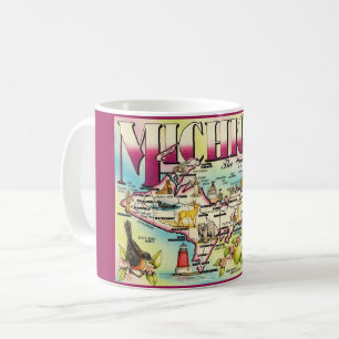 Café Caneca com Mapa da Península Superior de Michigan