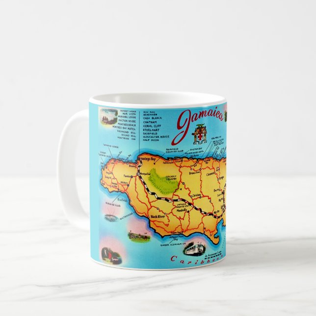 Café Caneca com Mapa de Postais da Jamaica (Frente Esquerda)