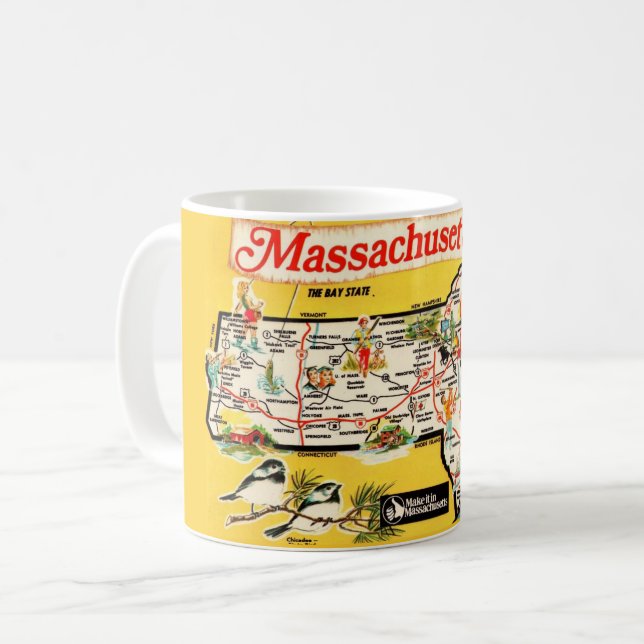 Café Caneca com Mapa do Estado de Massachusetts (Frente Esquerda)