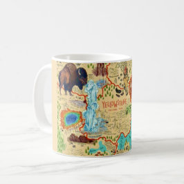 Café Caneca com Mapa Ilustrado de Yellowstone
