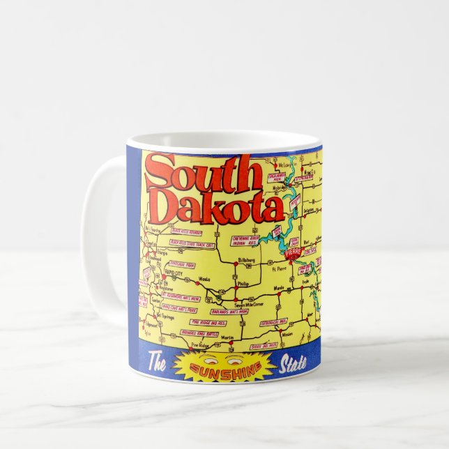 Café Caneca com Mapa Retro de Dakota do Sul (Frente Esquerda)