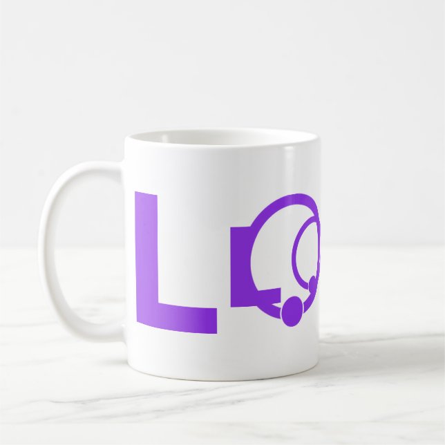 Café Caneca com Marca de Palavra AMOR Roxa (Esquerda)