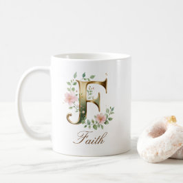 Café Caneca com Monograma de Letra F Floral em Ouro Ele