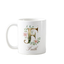 Caneca com Monograma de Letra F Floral em Ouro Ele