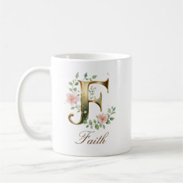 Café Caneca com Monograma de Letra F Floral em Ouro Ele